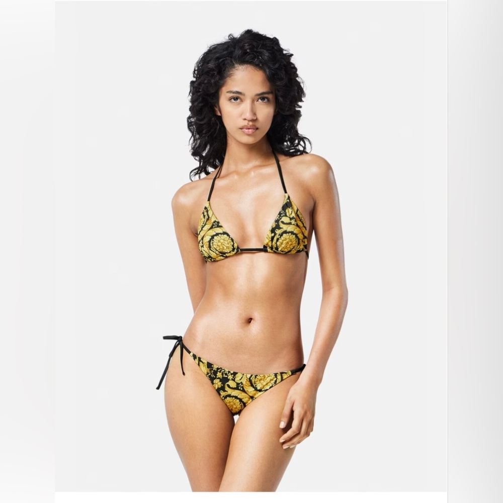 Versace Barocco Print Triangle Bikini Top